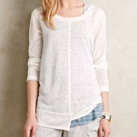 Anthropologie Akemi+Kin Asymmetrical Hi Low Off-White Pull-Over Sheer Tunic - M - Picture 1 of 8